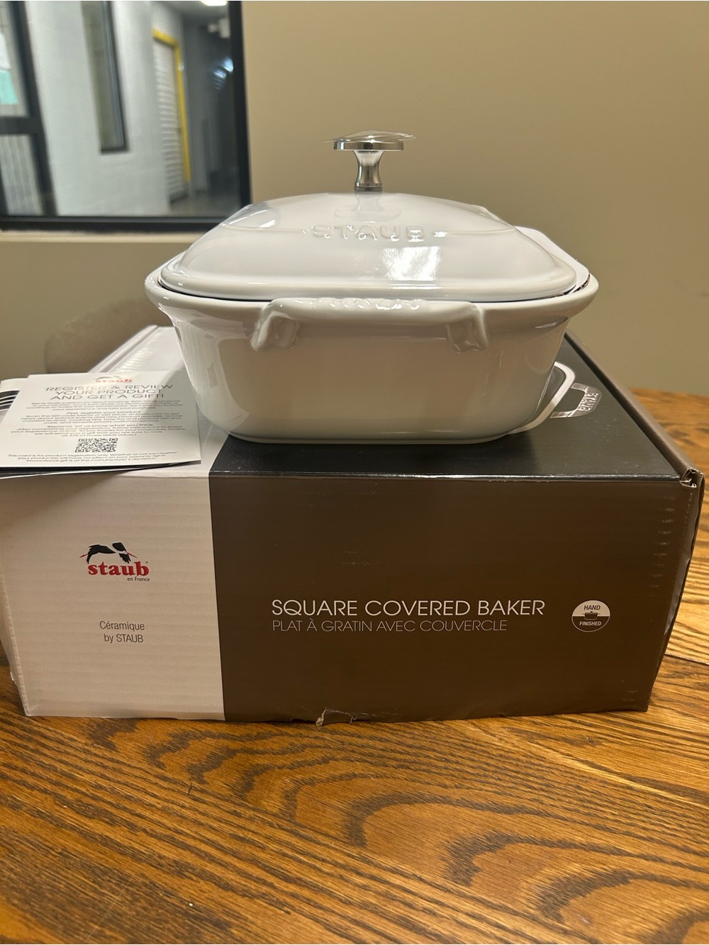 Staub White Square Ceramic Covered Baker with Knob